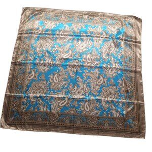 Square Satin  34" Scarf In Turquoise & Tan Paisley Print Wild Rag